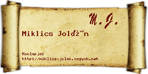 Miklics Jolán névjegykártya